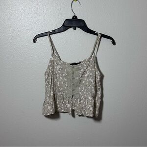 Forever 21 Women Floral Beige Tank Crop Top Size Small.